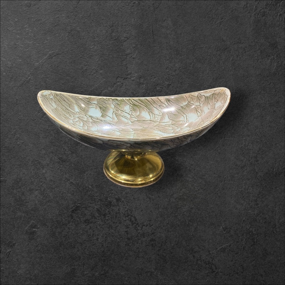Delft pedestal bowl mid century gold veined